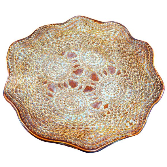 Signed Studio Pottery Platter, Schwein 2014, Cuba MO, Textured Blue & Rust Glaze - Picture 1 of 6